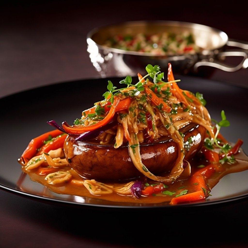 enticing earthworm étouffée, glistening in rich sauce, accompanied by vibrant slug slaw, stunning food photograph, french restaurant