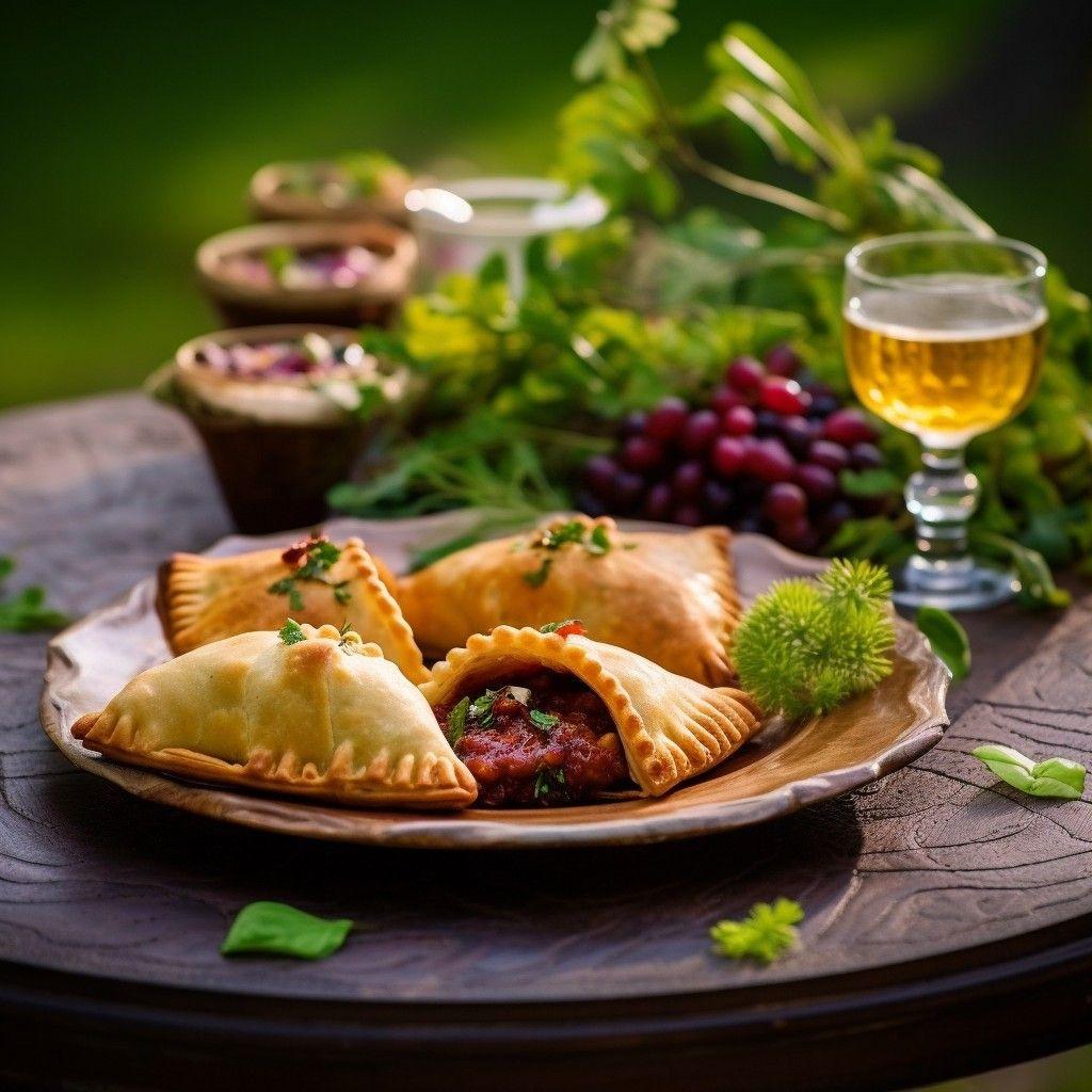 golden-brown echinoderm empanadas, vibrant salamander salsa, elegant plate, stunning food photograph, french restaurant